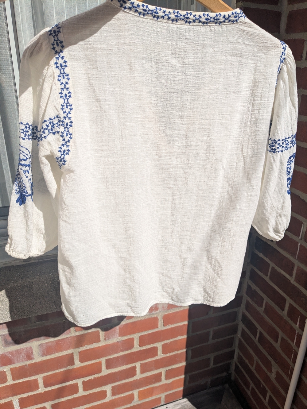 Aris White Button-Down Shirt with Blue Embroidery